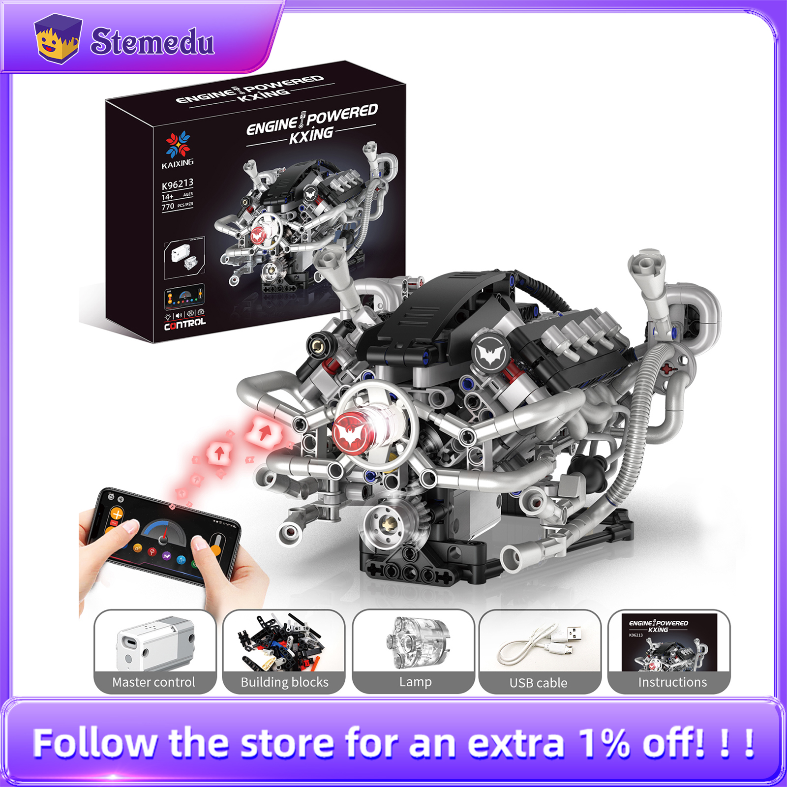 K96213 770pcs V8 Engine Model  – Model Kit V8 Bewertung und Preis